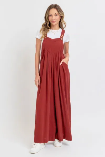 Fashnzfab Women's Adjustable Strap Overall Wide Leg Jumpsuit In Red