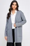 Fashnzfab Women's Basic Soft Long Line Open Front Sweater Cardigan In Grey