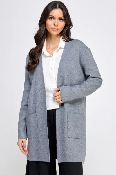 Fashnzfab Women's Basic Soft Long Line Open Front Sweater Cardigan In Grey