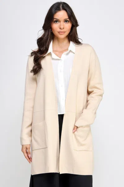 Fashnzfab Women's Basic Soft Long Line Open Front Sweater Cardigan In White