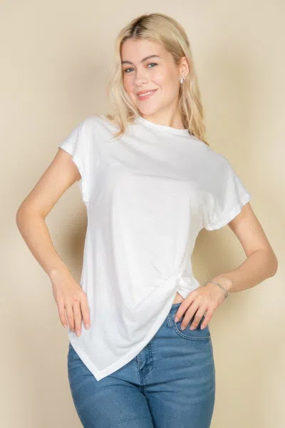Fashnzfab Women's Batwing Sleeve Twist Front Tee In White