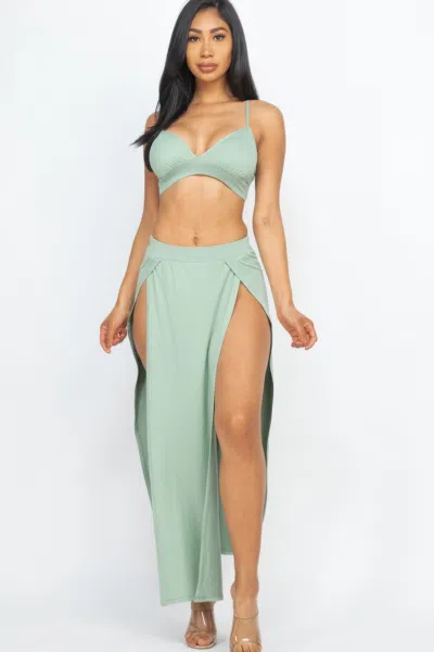 Fashnzfab Women's Bra Top & Side Slit Maxi Skirt In Multi