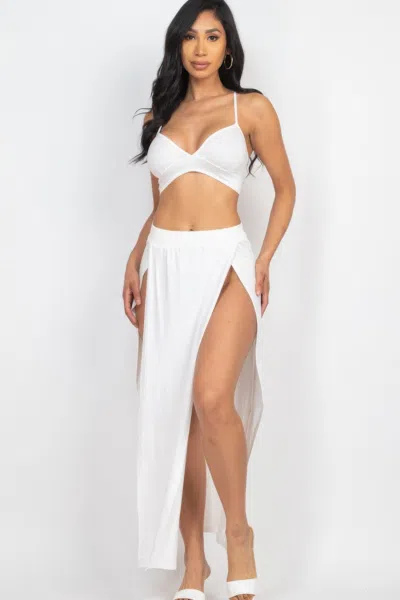 Fashnzfab Women's Bra Top & Side Slit Maxi Skirt In White