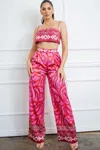 Fashnzfab Women's Bra Top And Wide Leg Pants Set In Red