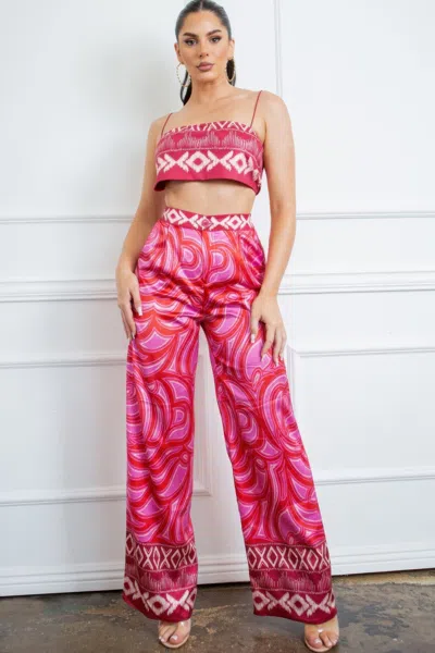 Fashnzfab Women's Bra Top And Wide Leg Pants Set In Red