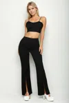 Fashnzfab Women's Bustier Crop Top & Front Slit Wide Leg Pants In Black