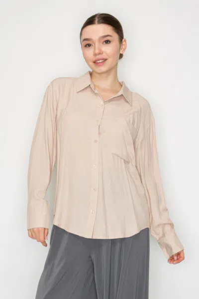 Fashnzfab Women's Button Down Collared Linen Shirt In Beige