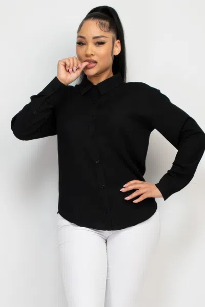Fashnzfab Women's Button Down Collared Linen Shirt In Black