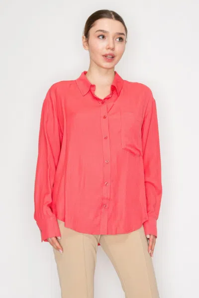 Fashnzfab Women's Button Down Collared Linen Shirt In Pink