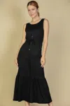 Fashnzfab Women's Button Front Tie Waist Sleeveless Maxi Dress In Black