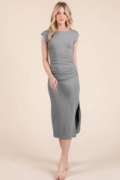 Fashnzfab Women's Cap Sleeve Boatneck Open Back Midi Dress In Grey