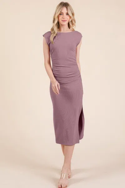 Fashnzfab Women's Cap Sleeve Boatneck Open Back Midi Dress In Purple