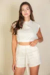 Fashnzfab Women's Cap Sleeve Top And Shorts Sets In Beige