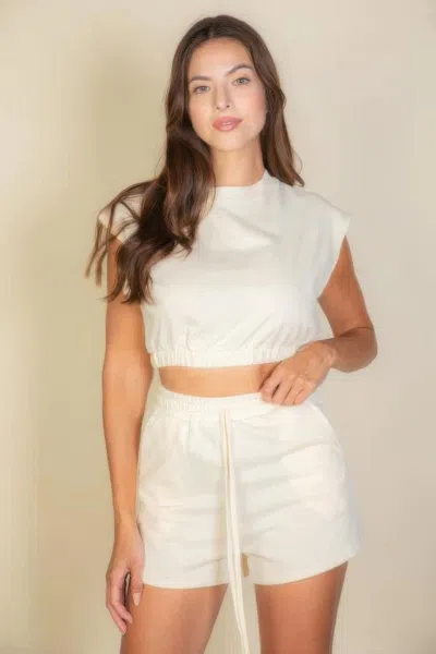 Fashnzfab Women's Cap Sleeve Top And Shorts Sets In Beige