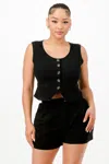 Fashnzfab Women's Casual Cropped Vest And Short Set In Black