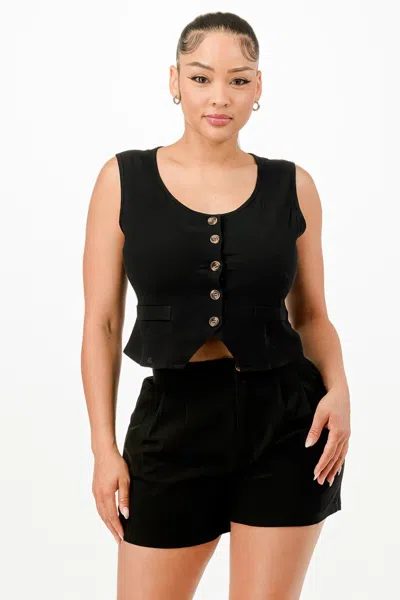 Fashnzfab Women's Casual Cropped Vest And Short Set In Black