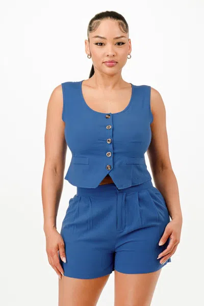 Fashnzfab Women's Casual Cropped Vest And Short Set In Blue