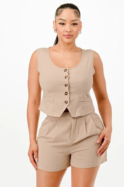 Fashnzfab Women's Casual Cropped Vest And Short Set In Green