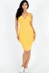 Fashnzfab Women's Casual Ribbed Split Neck Bodycon Dress In Gold