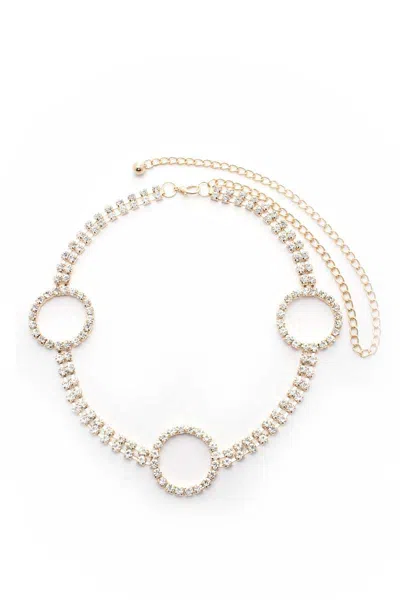 Fashnzfab Women's Circle 2 Line Rhinestone Chain Belt In White