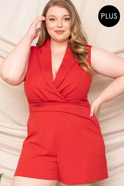 Fashnzfab Women's Collared Neck Plus Size Romper In Red