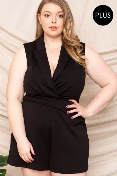 Fashnzfab Women's Collared Neck Plus Size Romper In Black