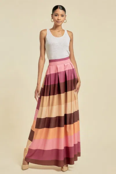 Fashnzfab Women's Color Block Maxi Skirt With Pockets In Pink