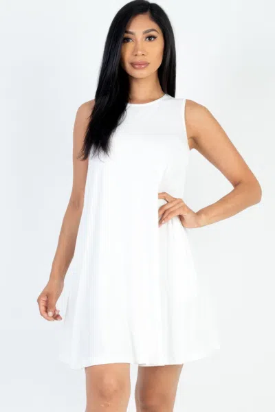Fashnzfab Women's Comfy Sleeveless Flare Mini Dress In White