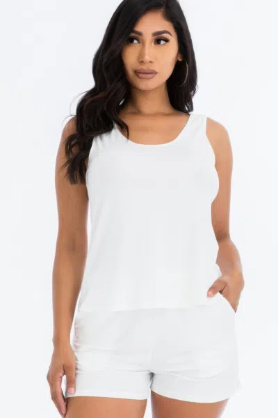 Fashnzfab Women's Comfy Tank Top & Shorts Set In White