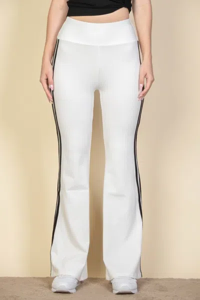 Fashnzfab Women's Contrast Side Stripe Flare Pants In White