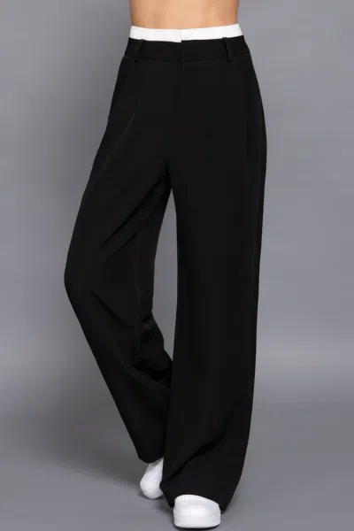 Fashnzfab Women's Contrast Waist Boxer Straight Long Pants In Black