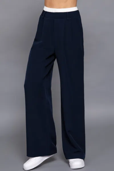 Fashnzfab Women's Contrast Waist Boxer Straight Long Pants In Blue