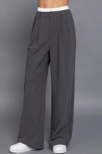 Fashnzfab Women's Contrast Waist Boxer Straight Long Pants In Grey