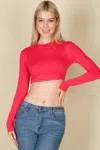 Fashnzfab Women's Crew Neck Long Sleeve Cropped Top In Pink