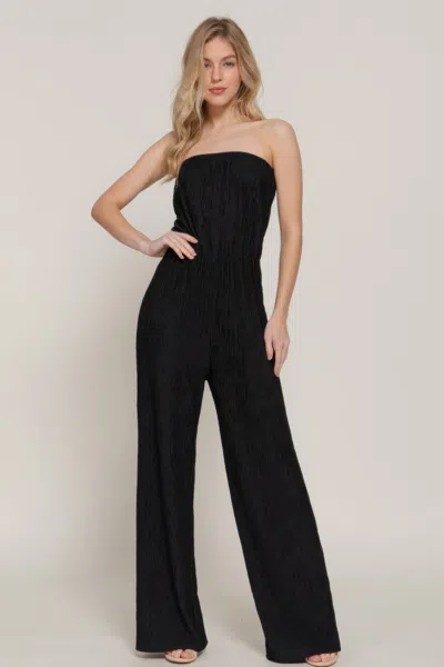 Fashnzfab Women's Crinkle Knit Tube Jumpsuit In Black