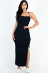 Fashnzfab Women's Crisscross Back Split Thigh Maxi Dress In Black