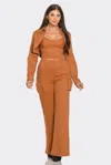 Fashnzfab Women's Crop Jacket 3pcs Set In Brown