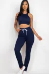 Fashnzfab Women's Crop Tank Top & Ruched Pants Set In Blue