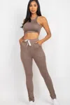 Fashnzfab Women's Crop Tank Top & Ruched Pants Set In Grey