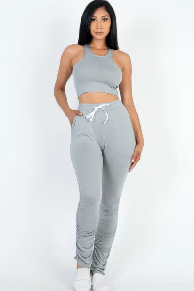 Fashnzfab Women's Crop Tank Top & Ruched Pants Set In Multi