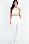 Fashnzfab Women's Crop Tank Top & Ruched Pants Set In White