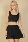 Fashnzfab Women's Crop Tank Top And Shorts Set In Black