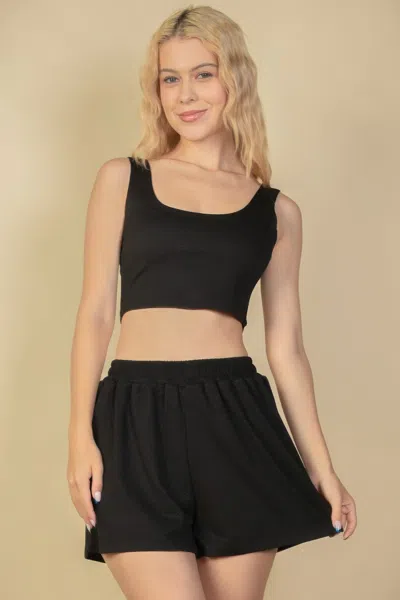 Fashnzfab Women's Crop Tank Top And Shorts Set In Black