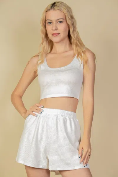 Fashnzfab Women's Crop Tank Top And Shorts Set In White