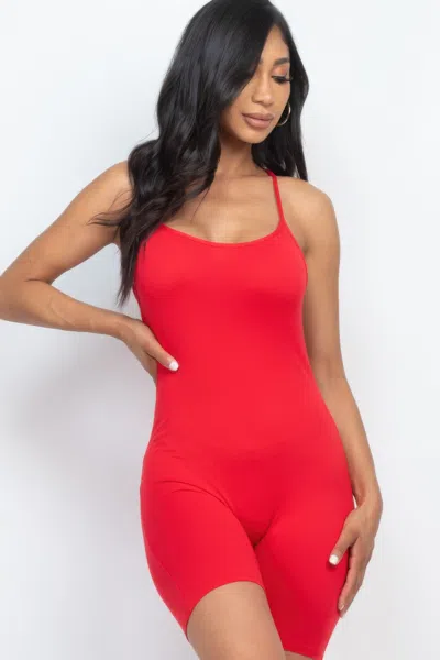 Fashnzfab Women's Crossback Bodycon Romper In Red