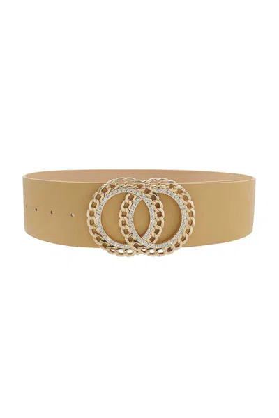 Fashnzfab Women's Double Circle Chain And Rhinestone Trim Design Belt In Beige