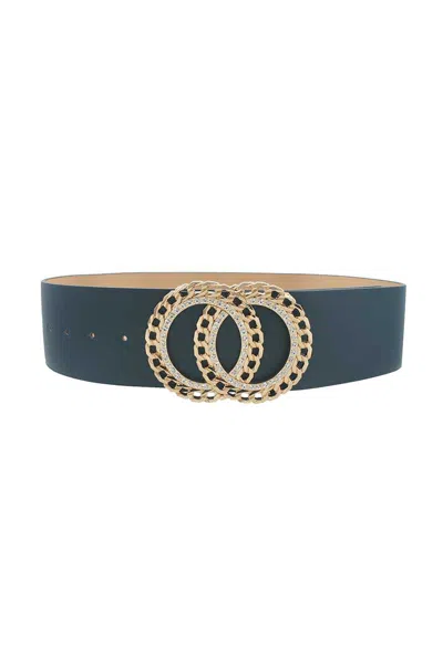 Fashnzfab Women's Double Circle Chain And Rhinestone Trim Design Belt In Black