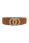 Fashnzfab Women's Double Circle Chain And Rhinestone Trim Design Belt In Green