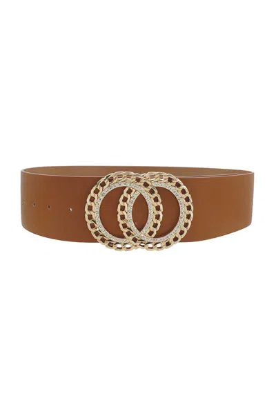 Fashnzfab Women's Double Circle Chain And Rhinestone Trim Design Belt In Green