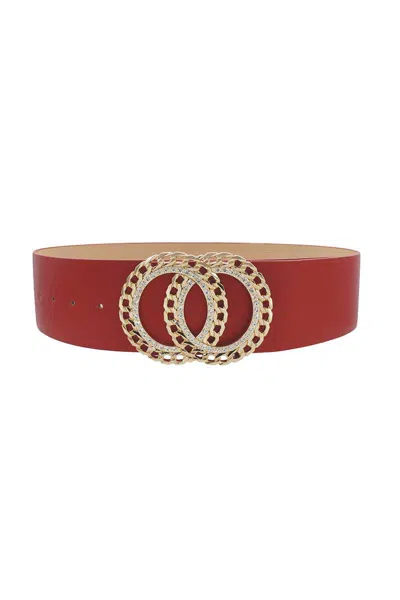 Fashnzfab Women's Double Circle Chain And Rhinestone Trim Design Belt In Red